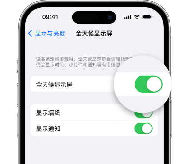 齐齐哈尔苹果15预约维修分享iPhone15如何设置全天候显示屏幕可见 